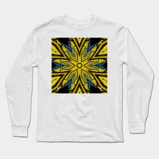 yellow blue and black kaleidoscopic hexagonal design Long Sleeve T-Shirt